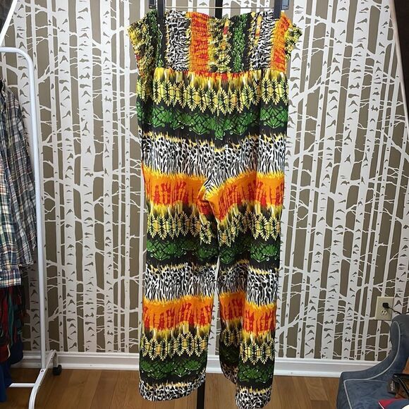 Colorful jungle leopard print high waist wide leg pants 2X - Picture 5 of 16